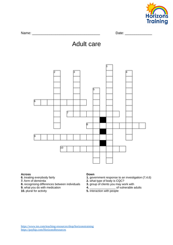 Adult Care Wordsearch