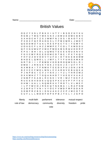 British Values Wordsearch 1