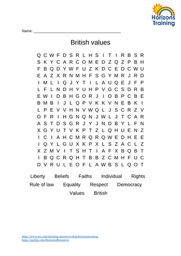 British Values Wordsearch 2