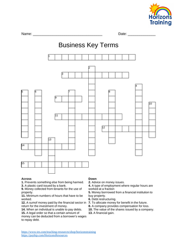 Business Key Terms Crossword