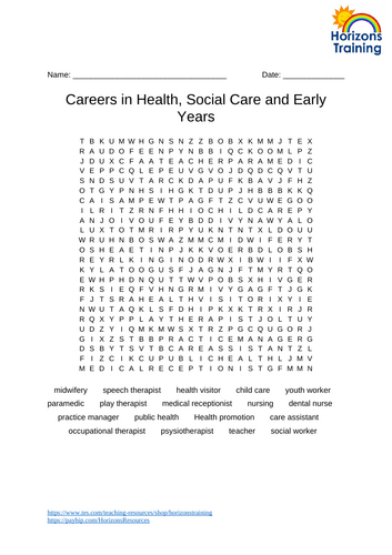 Careers in Care Wordsearch