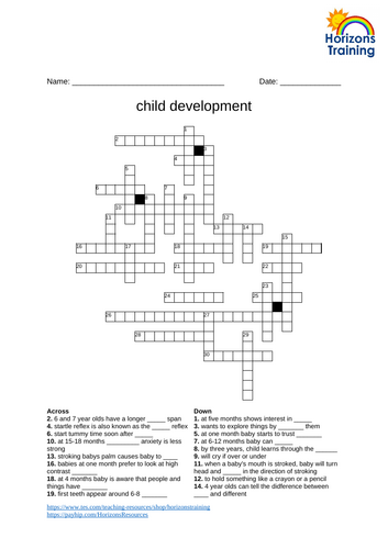 Child Development Crossword