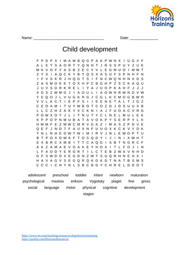 Child Development Wordsearch