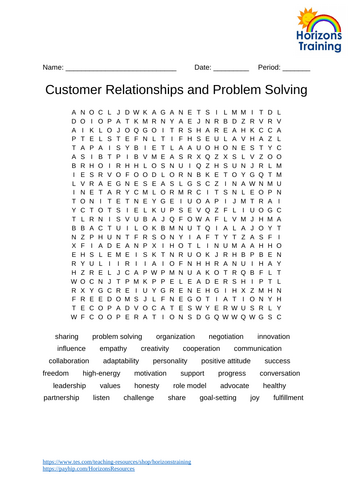 Customer Relationships Wordsearch