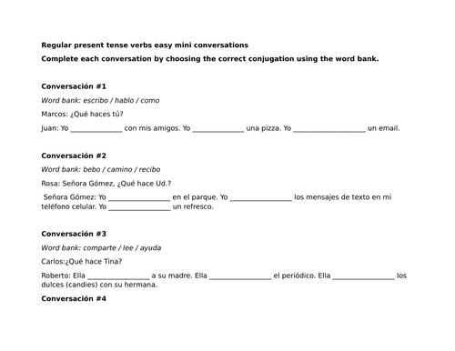 Regular present tense verbs easy mini conversations