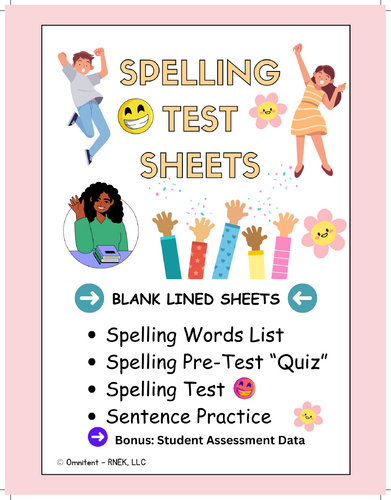 FREE Spelling Test Paper Blank Sheets - Word List, Test, Sentences