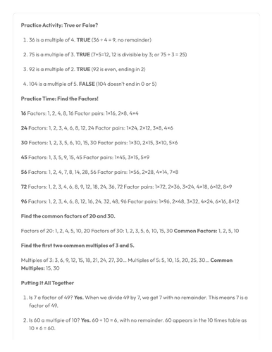 Primary School Maths - Multiples of a Number Task Booklet