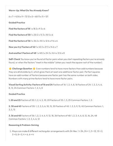 Primary School Maths - Factors of a Number Task Booklet