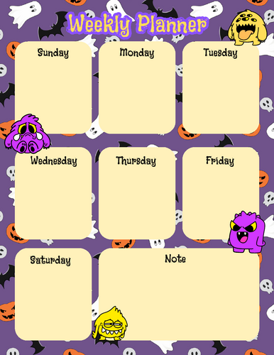Purple & Yellow Playful Halloween Weekly Planner