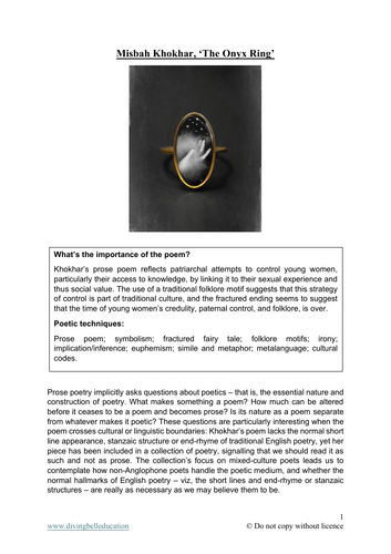 Close reading notes: Misbah Khokhar, The Onyx Ring