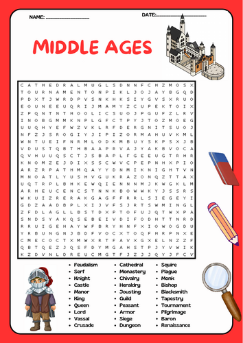 Middle Ages Word Search Puzzle Activity