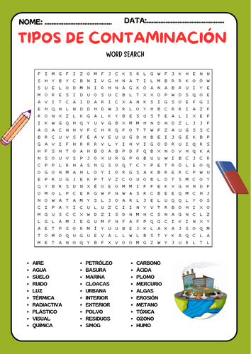 Sopa de Letras: Tipos de Contaminación