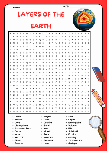 Layers of the Earth Word Search Puzzle Activity