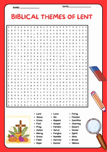 Biblical Themes of Lent Word Search Puzzle Activity