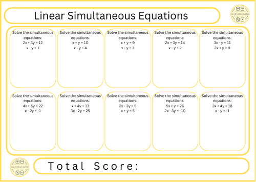 Linear Simultaneous Equations - 10 Questions
