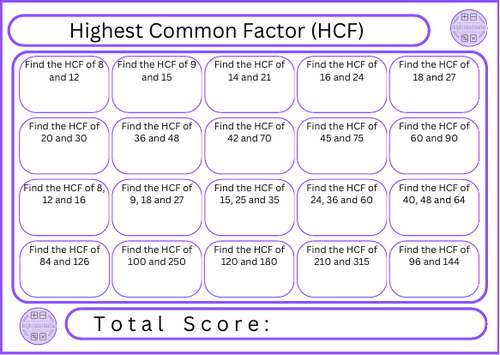 Highest Common Factor (HCF) - 20 Questions