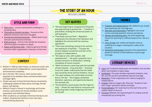 The story of an hour revision sheet