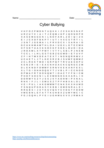 Cyber Bullying Wordsearch