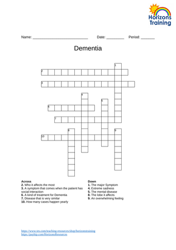 Dementia Crossword