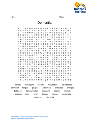 Dementia Wordsearch