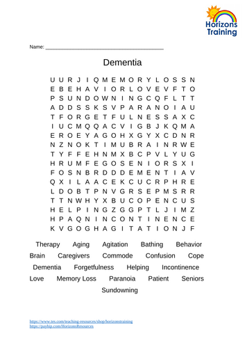 Dementia Wordsearch 2