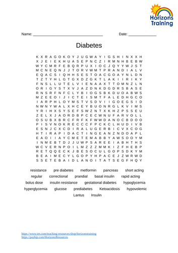 Diabetes Wordsearch