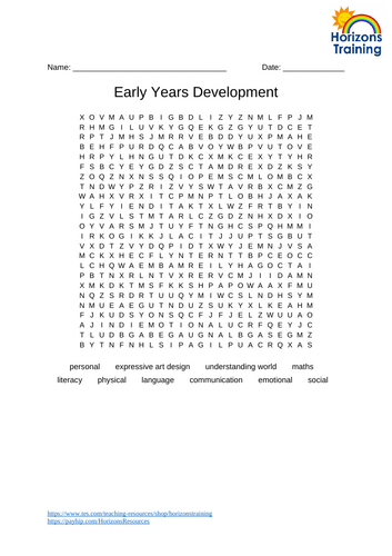 Early Years Development Wordsearch