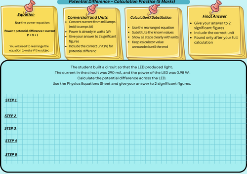 Potential Difference (Power, Current & Voltage) – GCSE Physics 1 Free Calculation 5 marker