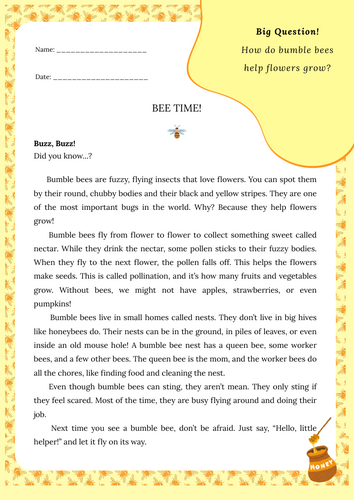 Bumble Bees Worksheet