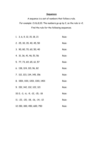Sequences Worksheets