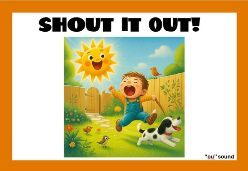 Phonics Reading ou sound words. Story and supporting image.