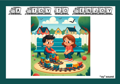 Phonics Reading oy sound words. Story and supporting image.