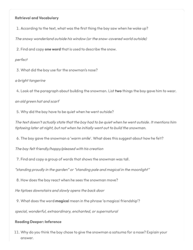 CHRISTMAS THEMED YEAR 6 SATS STYLE COMPREHENSION TASK - 'THE SNOWMAN'