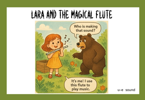 Phonics Reading u-e sound words. Story and supporting image.