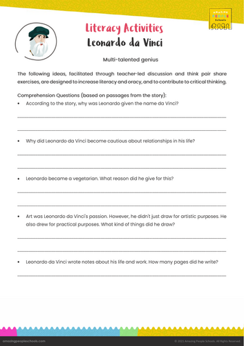 Leonardo da Vinci - Literacy Activities - 7+