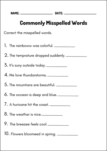 Commonly Misspelled Words Worksheets – Spelling Correction Practice