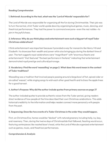 CHRISTMAS THEMED - Year 6 SATS Style Comprehension on Tudor Christmas Traditions