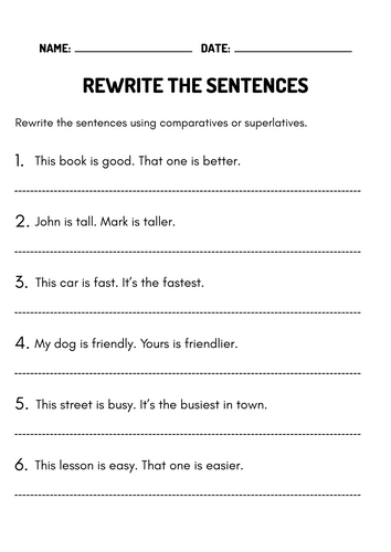 Comparative and Superlative Adjectives Activities, Worksheets