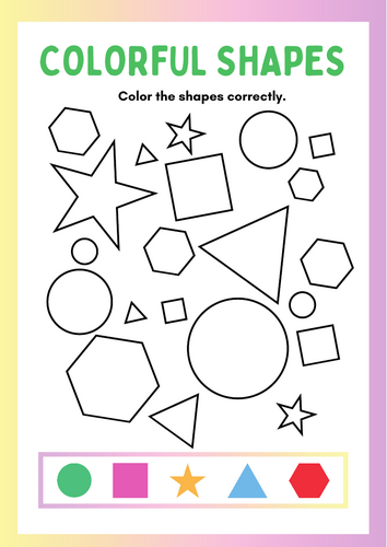 Colorful Shapes Worksheet in Pink And blue Cute Style