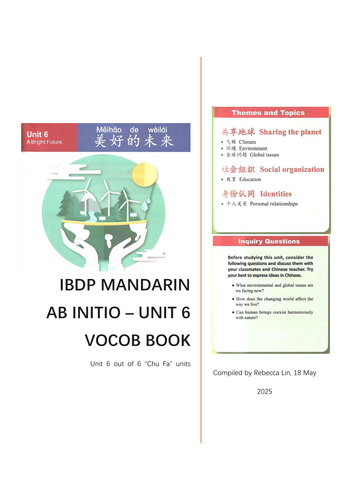IB ab initio Mandarin Unit 6 vocab book