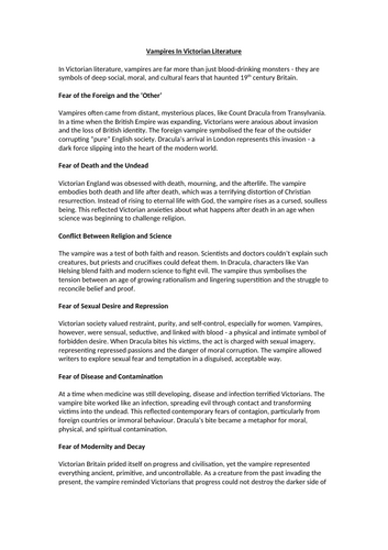 Vampires In Victorian Literature Context Worksheet