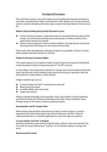 The Origins Of The Vampire Context Worksheet