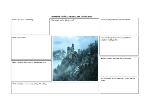 Creative Writing - Descriptive Writing - Dracula's Castle Planning Sheet