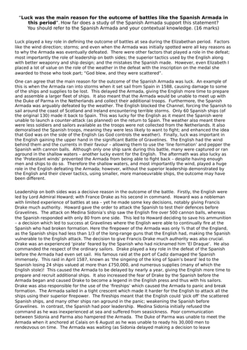 AQA 8145 2027 HE Spanish Armada -Model answer for 16-mark response