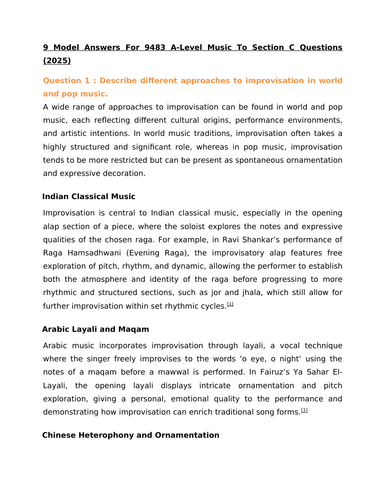 A-Level Music - Section C - 9 essay examples on past questions