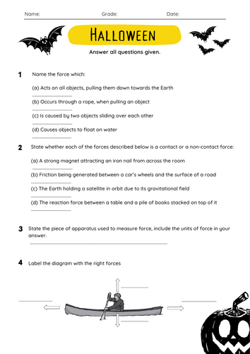 Haloween Physics Worksheet