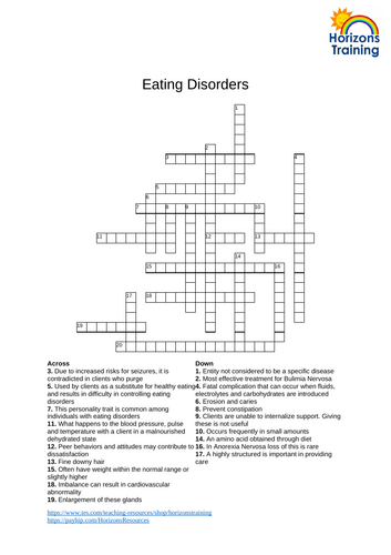 Eating Disorders Crossword 2