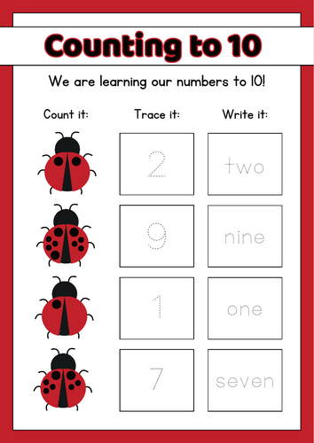 Counting Spots Mathematics Worksheet LADY BUG  Style