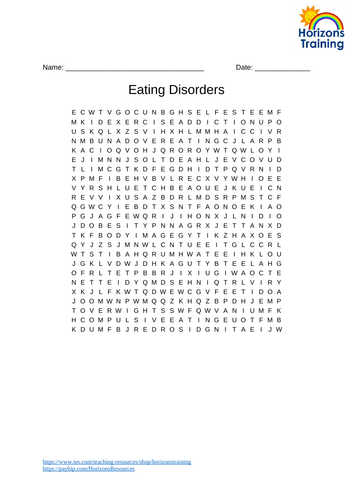 Eating Disorders Wordsearch