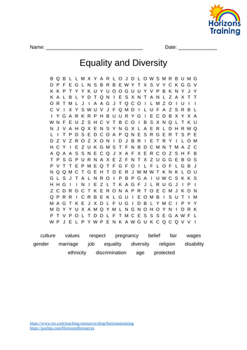 Equality and Diversity Wordsearch